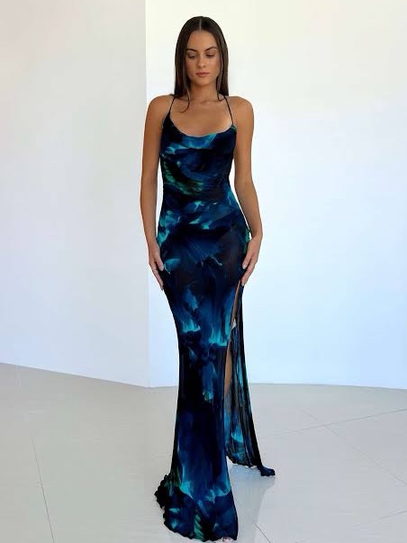 Rat & Boa Rafinha Dress New Blue Maxi Silk Cowl Xs Timeless Slit Soft